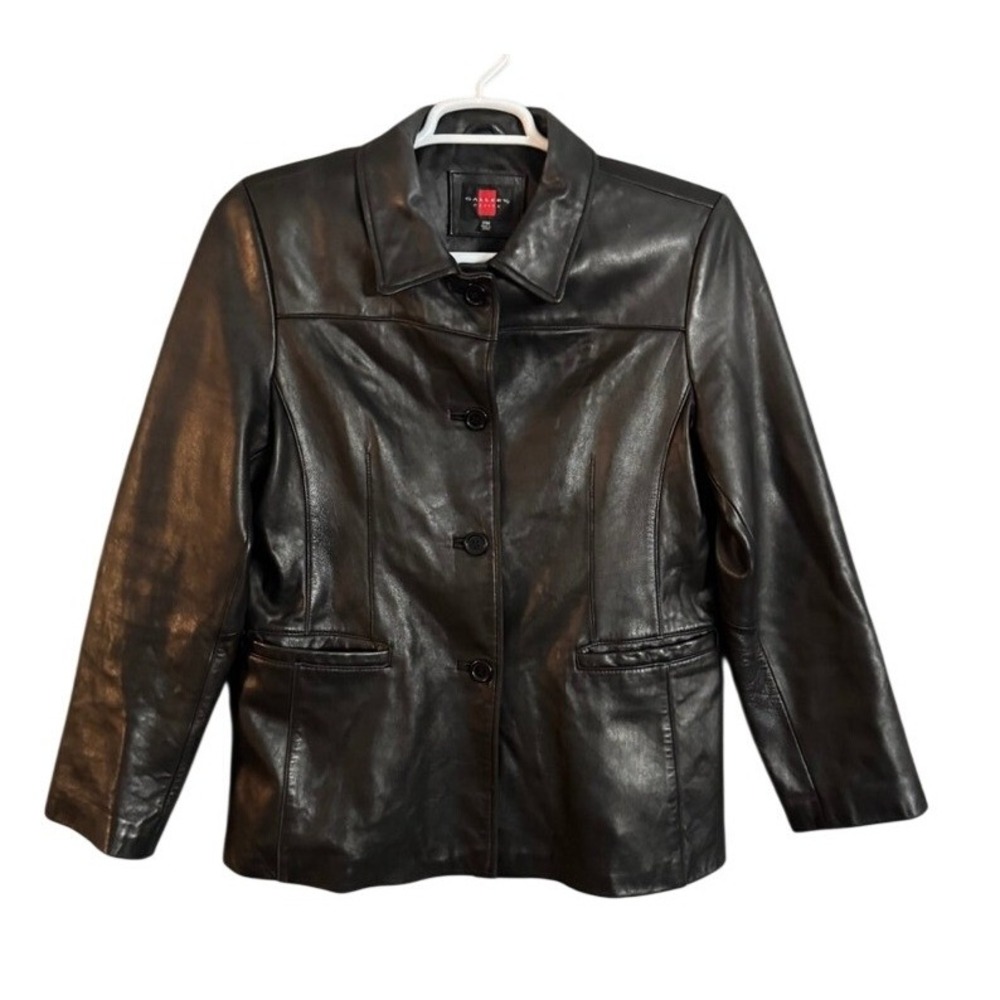 Gallery Petite Black Genuine Leather Blazer Jacket Women Size PM